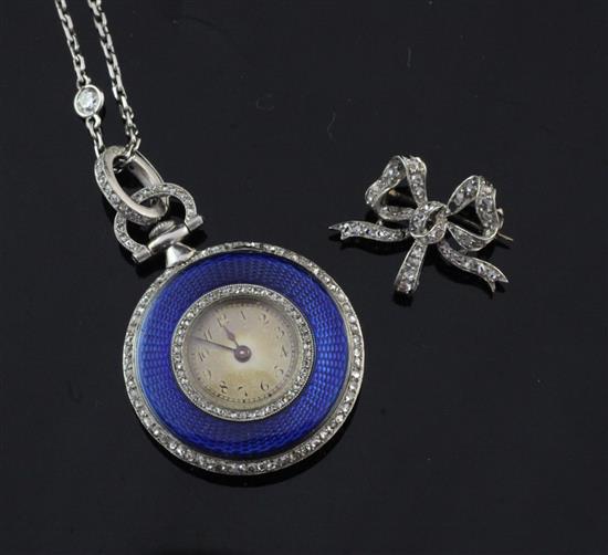 French Belle Epoque watch, with diamond set necklace & brooch attachment.